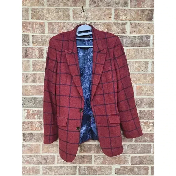 ASOS DESIGN wedding skinny suit jacket in burgundy wool mix check - Picture 6 of 8